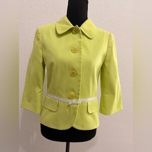 Amitié Lime Green Pique Knit Jacket | 3/4 Sleeve Cotton (98%) Button Up Blazer